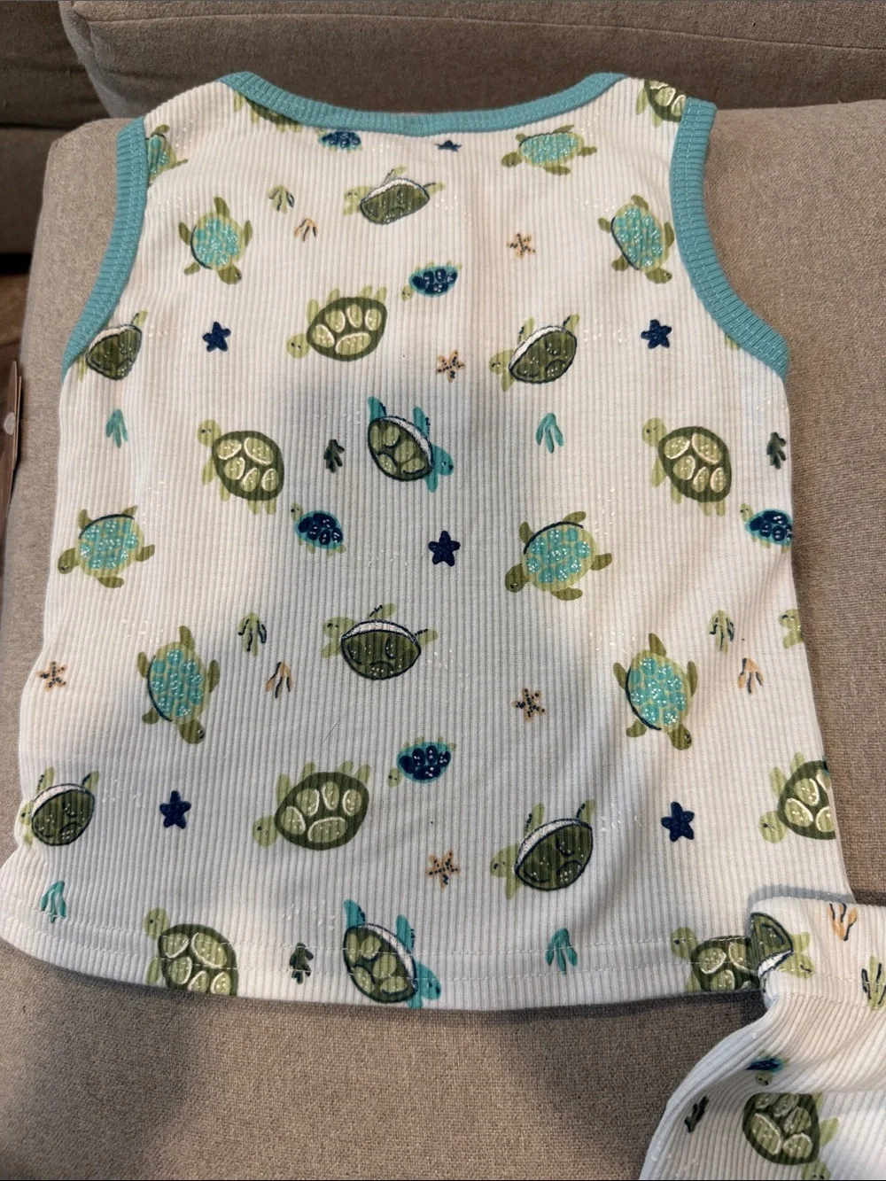 Chickpea Turtle Print White & Teal Pajama Set